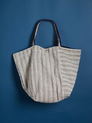 STRIPE LINEN SHOPPER BAG - YB1001BK /BLACK