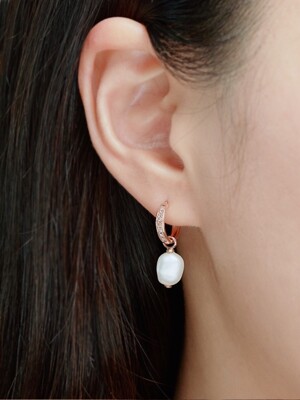 14k gold diamond hoop earrings with pearl DIE-01402