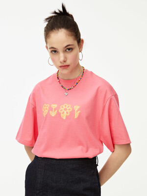 Flower drawing Over fit T-shirt [PINK]