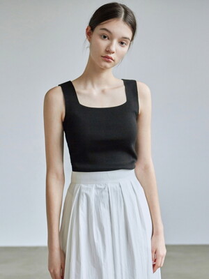 SQUARE NECK KNIT SLEEVELESS_BLACK