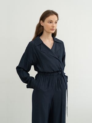 RUCHED TIE WAIST LONG SLEEVES JUMPSUIT