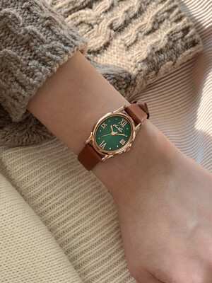 Gem-Rosegold/Emerald (Brown leather)