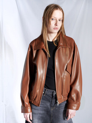 FAUX LEATHER VOLUME JACKET (BROWN)