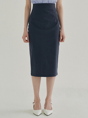 FJD LINEN BACK SLIT SKIRT BLUE