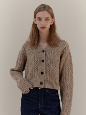 CABLE WOOL KNIT CARDIGAN BEIGE