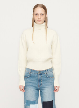 RIBBED TURTLENECK KNIT PULLOVER, IVORY