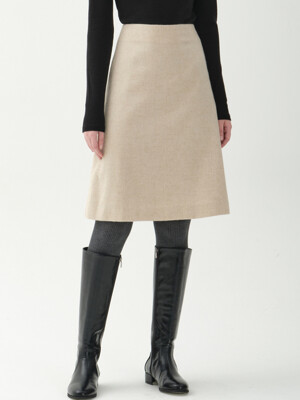 wool blend A-line skirt_beige