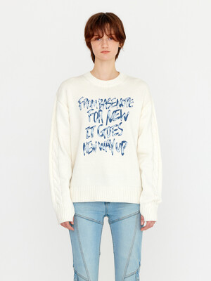 TWO TONE GRAPHIC LOOSE CABLE KNIT TOP - IVORY