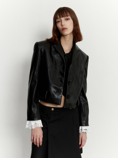 아우터,아우터 - 무디디 (MUDIDI) - Fake leather short jacket 003 Black