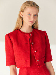 MAISIE Half sleeve tweed bolero jacket (Scarlet red)