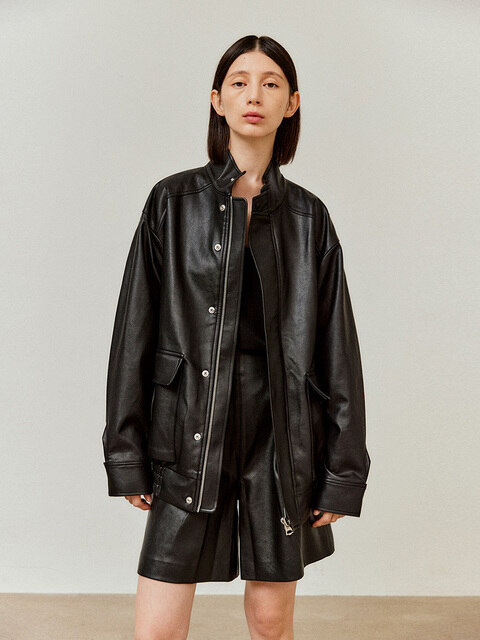 아우터,아우터 - 비자비 (VIS A VIS) - [SS23] FAUX LEATHER JACET(BLACK)