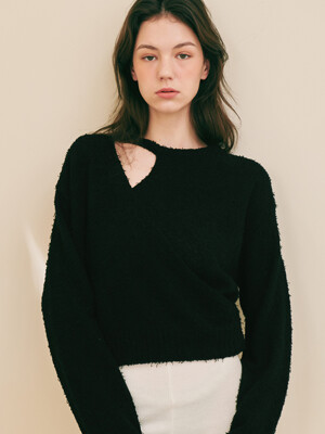 SLIT WRAP BOUCLE KNIT BLACK