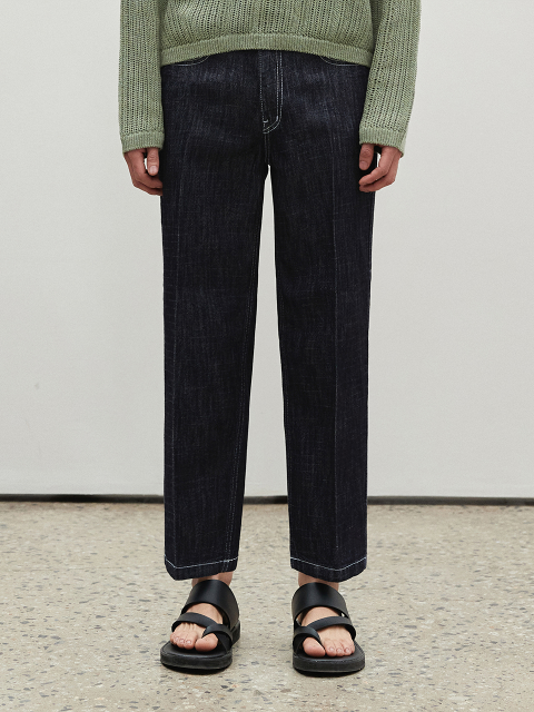 팬츠,데님,데님,데님 - 데케트 (DECET) - [린넨라이크데님]Linen Like Cropped Tapered Jeans DCPT004IndigoBlue