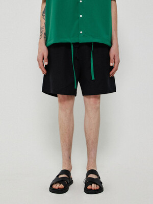 WASHED LINEN STRING SHORTS_BLACK