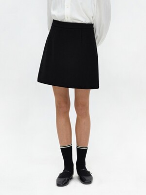 wool blend tweed skirt - black