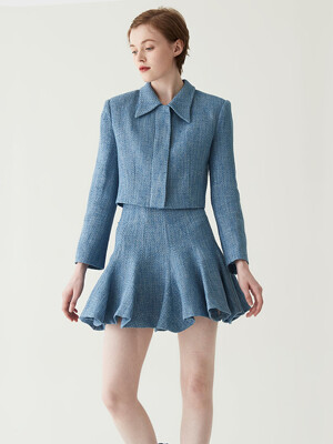 [Set Up] Tweed Cropped Jacket - Blue