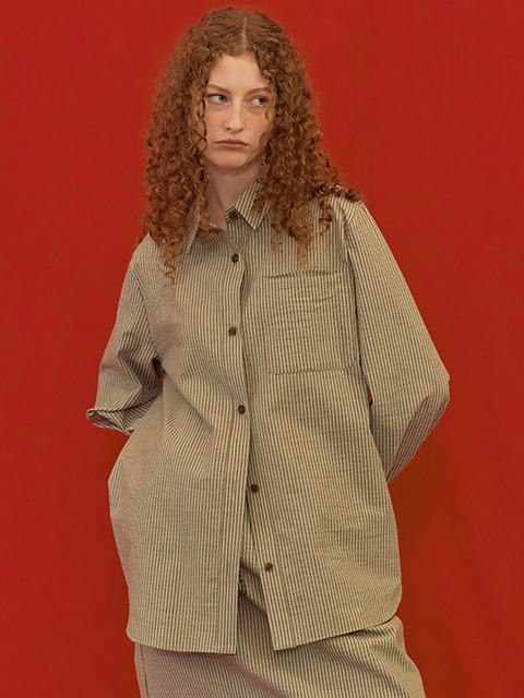 셔츠 - 코르카 (CO/RCA) - Striped Long Shirt Khaki