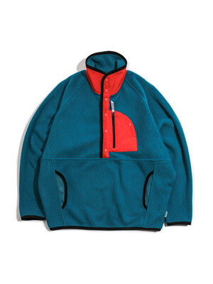 Camp Fleece Pullover -Turquoise & Red-