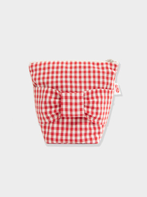 Checked Bow Pouch_red