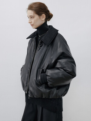 TG_Corduroy lapel leather jacket