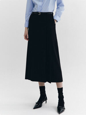 Front Lip Pocket Pleats Skirt BLACK