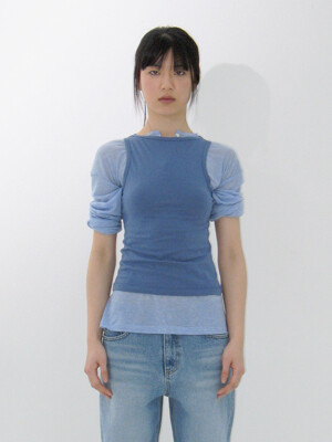 Line Boatneck Sleeveless T-shirts_Blue