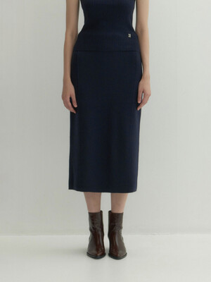 Cashmere 100% Jade Midi Skirt (Indigo Navy)