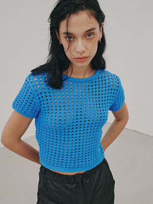 square net pullover-blue