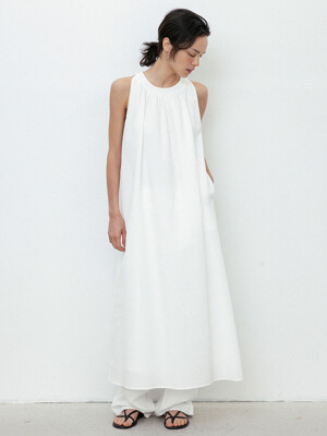 Shirring Neck Maxi Dress_White