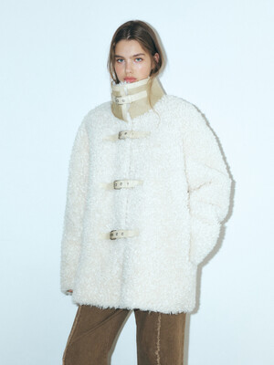 Buckle Shearling Mustang Coat, Ivory