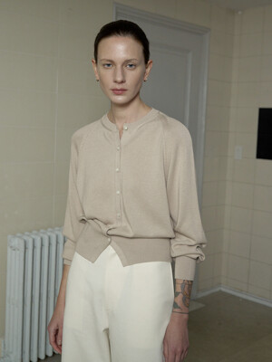 SILK CURVED ROUND CARDIGAN_PINK BEIGE