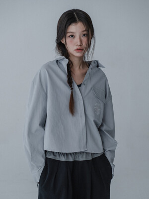 PASTEL COTTON CROP SHIRTS_LIGHT GRAY