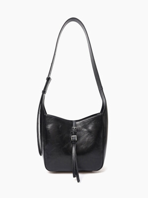 DOUBLE BUCKLE SHOULDER BAG [BLACK]