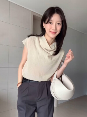 [꼬민지 PICK] 레이온 드레이프 넥 반팔 블라우스_4COLOR