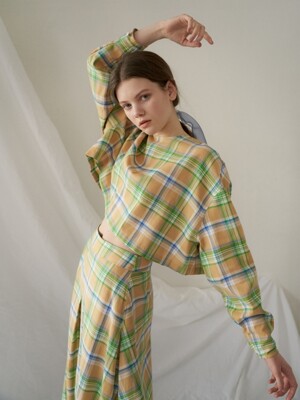 round crop blouse_yellow check