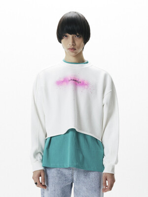 OVER FIT FLOWER CROP SWEATSHIRT_WHITE