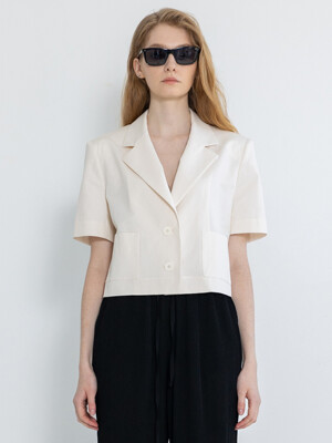 Linen Cotton Backslit Short Jacket_Cream