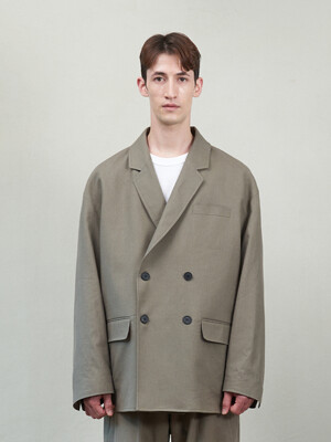 DADDY FIT LINEN DOUBLE JACKET_KHAKI