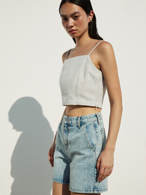 SQUARE NECK LINEN BLEND CROPPED TOP