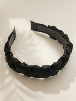 Wide black satin zigzag hairband H0854