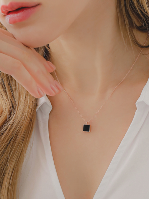 Onyx Square Rose Gold Necklace N01053