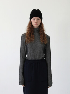 Two tone textured turtle neck top - charcoal