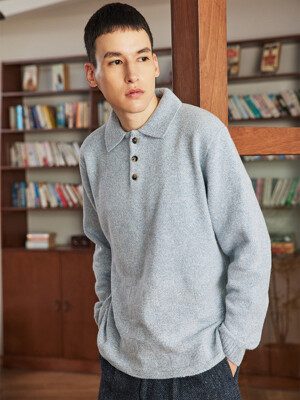 CHECK POLO KNIT [BLUE]