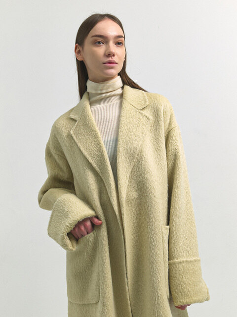 아우터 - 아웃셀 (OUTSHELL) - Suri alpaca hand-made robe coat - Light yellow