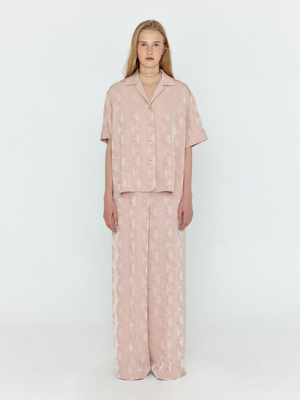 WENEZ Patterned Jacquared Wide Pants - Nude Pink