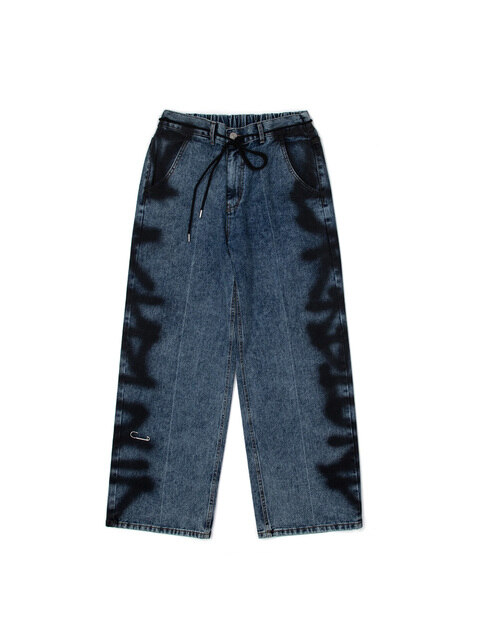 데님 - 블랙블론드 (BLACKBLOND) - BBD Side Sprayed Custom Wide Denim Pants (Vintage Deep Blue)