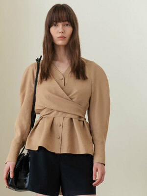 Knotted wrap blouse_beige