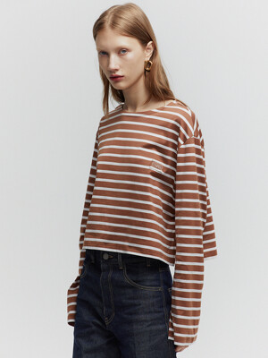 BORDER STRIPE LONG SLEEVE T-SHIRT_CAMEL