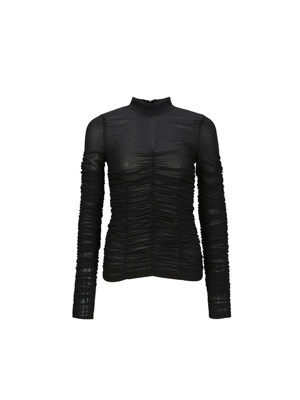 RUCHED LONG-SLEEVE TOP (BLACK)