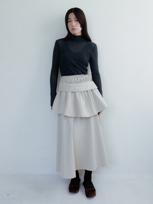 Cape Shirring Skirt_Beige